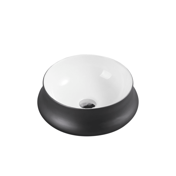 Trier 32 White with Gunmetal Above Counter Round Basin